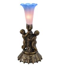 Meyda Black 12454 - 12" High Pink/Blue Pond Lily Twin Cherub Mini Lamp