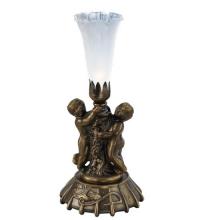 Meyda Black 12989 - 12" High White Pond Lily Twin Cherub Mini Lamp