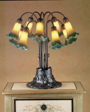 Meyda Black 14357 - 22"H Amber/Green Tiffany Pond Lily 10 LT Table Lamp