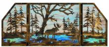 Meyda Black 147850 - 72"W X 30"H Moose at Lake 3 Panel Stained Glass Window