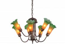 Meyda Black 160614 - 24" Wide Amber/Green Tiffany Pond Lily 7 LT Chandelier