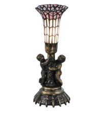 Meyda Black 20433 - 13" High Stained Glass Pond Lily Twin Cherub Accent Lamp