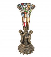 Meyda Black 225851 - 13" High Stained Glass Pond Lily Twin Cherub Mini Lamp