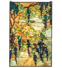 Meyda Black 230806 - 32" Wide X 48" High Tiffany Wisteria & Snowball Window