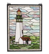 Meyda Black 55949 - 15"W X 20"H Yaquina Head Lighthouse Stained Glass Window