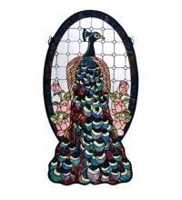 Meyda Black 67135 - 20"W X 38"H Peacock Profile Stained Glass Window