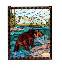 Meyda Black 72934 - 25"W X 30"H Grizzly Bear Stained Glass Window