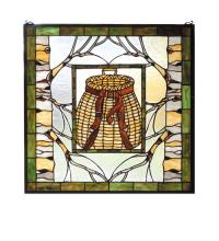 Meyda Black 73909 - 25"W X 25"H Pack Basket Stained Glass Window