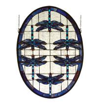 Meyda Black 78087 - 22"W X 30"H Dragonflies Oval Stained Glass Window