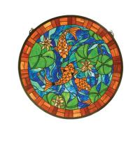 Meyda Black 82558 - 24"W X 24"H Koi Pond Lily Stained Glass Window