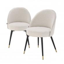 Eichholtz A113988 - Cooper Dining Chair, Set of 2, Boucle Cream Fabric, Black & Brass Legs, 32.68"H (A113988 )