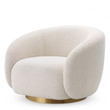 Eichholtz A114429 - Brice Swivel Chair, Boucle Cream Fabric, Brushed Brass, 37.8"W (A114429 )