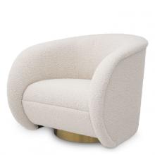 Eichholtz A115174 - Cristo Swivel Chair, Boucle Cream Fabric, Brushed Brass, 32.68"W (A115174 )