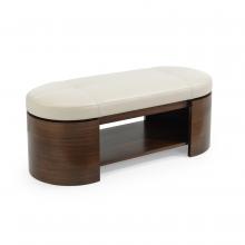 John-Richard AMF-1770-LTGY-AS - Abri Bench, Light Gray Leather, Wood Frame, 48&34;W AMF-1770-LTGY-AS