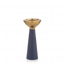 John-Richard JRA-14209 - ulliam Candle Holder, Small, Antique Brass, Navy Leather, 4.5&34;W JRA-14209