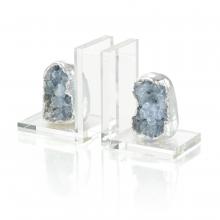 John-Richard JRA-14327S2 - Geode Bookends, Set of 2, Clear Crystal, Blue, Silver, 5.25&34;W JRA-14327S2