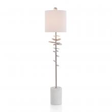 John-Richard JRL-10306 - 1-Light, Nickel, White Marble Base, White Linen Shade, 41.75&34;H JRL-10306