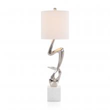 John-Richard JRL-10327 - Nickel, White Marble Base, White Linen Cylindrical Shade, 34&34;H JRL-10327