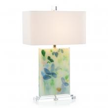 John-Richard JRL-10353 - e Lamp, 1-Light, Blue, Green, White Linen Square Shade, 32.25&34;H JRL-10353