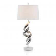 John-Richard JRL-10356 - d Nickel, White Marble Base, Off-White Silk Round Shade, 32.5&34;H JRL-10356