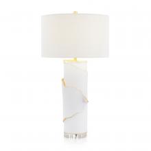 John-Richard JRL-10513 - p, 1-Light, White, Gold Leaf, Off-White Linen Round Shade, 34&34;H JRL-10513