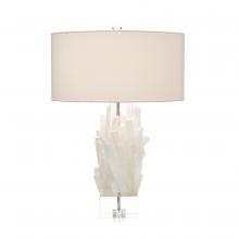 John-Richard JRL-9326 - White, Clear Acrylic Base, Off-White Cotton Round Shade, 29.75&34;H JRL-9326