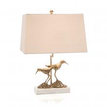 John-Richard JRL-9829 - tique Brass, White Marble Base, Oat Cotton Rectangle Shade, 26&34;H JRL-9829