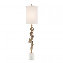 John-Richard JRL-9835 - ue Brass, White Marble Base, White Linen Cylindrical Shade, 47&34;H JRL-9835