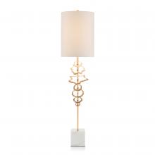 John-Richard JRL-9943 - ht, Gold Leaf, White Marble Base, Off-White Fabric Shade, 37.5&34;H JRL-9943