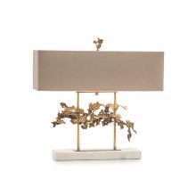 John-Richard JRL-9993 - , Cast Brass, White Marble Base, Oat Linen Rectangle Shade, 23&34;H JRL-9993