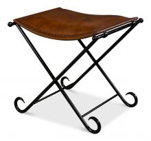 Sarreid 26877 - Mozambique Stool, Brown Leather, Black Frame, 19"H 26877