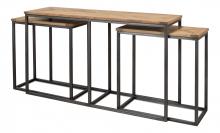 Sarreid 27130 - Industrial Nesting Console, Set of 3, Driftwood Top, Iron Frame, 60"W 27130