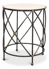 Sarreid 27885 - Drum & Fife Side Table, Large, White Marble Top, Iron Frame, 29"H 27885