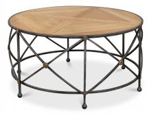 Sarreid 28650 - Drum & Fife Coffee Table, Small, Driftwood, Iron Frame, 36"W 28650