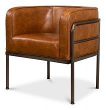 Sarreid 28884 - Breda Club Chair, Cuba Brown Leather, Bronze Frame, 28"H 28884