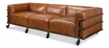 Sarreid 28897 - Antwerp Sofa, Cuba Brown Leather, Bronze Frame, 102"W 28897