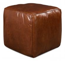 Sarreid 29340 - Cube Stool, Brown Leather, 22"H 29340