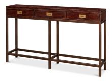 Sarreid 29859 - Campaign Console, Dark Brown Leather, Bronze Frame, 60"W 29859