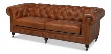 Sarreid 29893 - Castered Chest, Havana Brown Leather, Dark Wood Feet, 89"W 29893