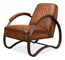 Sarreid 30035 - Montmartre Accent Chair, Brown Leather, Bronze Frame, 32"H 30035