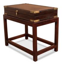 Sarreid 30149 - Winchester Chest, Antique Brown Leather, Wood Base, 27"W 30149