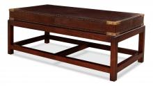 Sarreid 30842 - Winchester Coffee Table, Antique Brown Leather, Wood Base, 48"W 30842