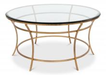 Sarreid 40474 - Round Coffee Table, Clear Glass Top, Antique Gold Frame, 36"W 40474