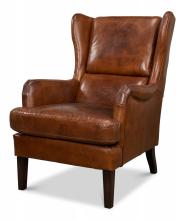 Sarreid 40801 - Elite Lounge Chair, Havana Brown Leather, Dark Wood Legs, 40"H 40801