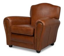 Sarreid 40802 - Elite French Club Chair, Havana Brown Leather, Dark Wood Feet, 34"H 40802