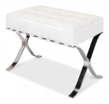 Sarreid 40834 - Catalunya Bench, Pearl White Leather, Stainless Steel Frame, 27"W 40834