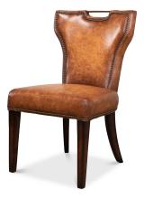 Sarreid 40925 - Broderick Dining Chair, Brown Leather, Dark Wood Legs, 37"H 40925