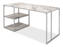 Sarreid 52874 - Contemporary Desk, Gray Marble Top, Antique Silver Frame, 62"W 52874