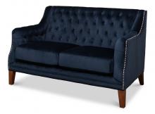 Sarreid 53035 - Charlotte Loveseat, Navy Blue Velvet, Wood Legs, 54"W 53035