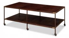 Sarreid 53144 - Trolley Coffee Table, Brown Leather, Bronze Frame, 48"W 53144